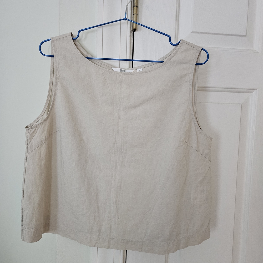 Uniqlo Beige Linen Blend Sleeveless Top